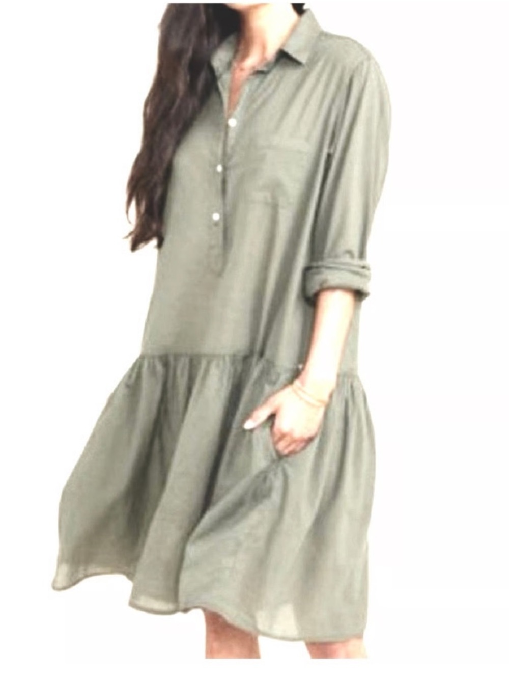 Frank & Eileen Grayson changemaker dress lightweight cotton relaxed green S - Picture 4 of 13